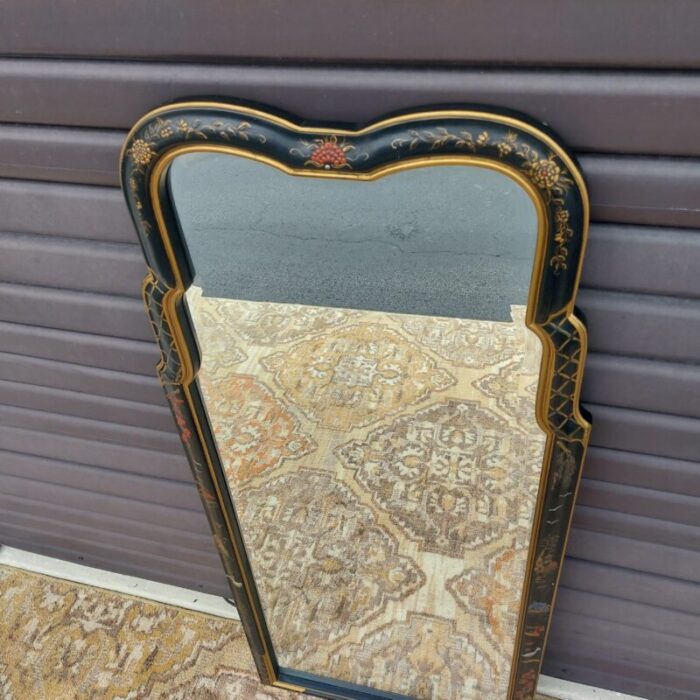 1970s chinoiserie vertical black gold and red mirror 2922