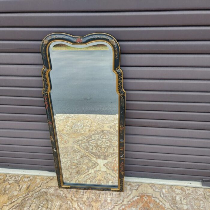 1970s chinoiserie vertical black gold and red mirror 3598