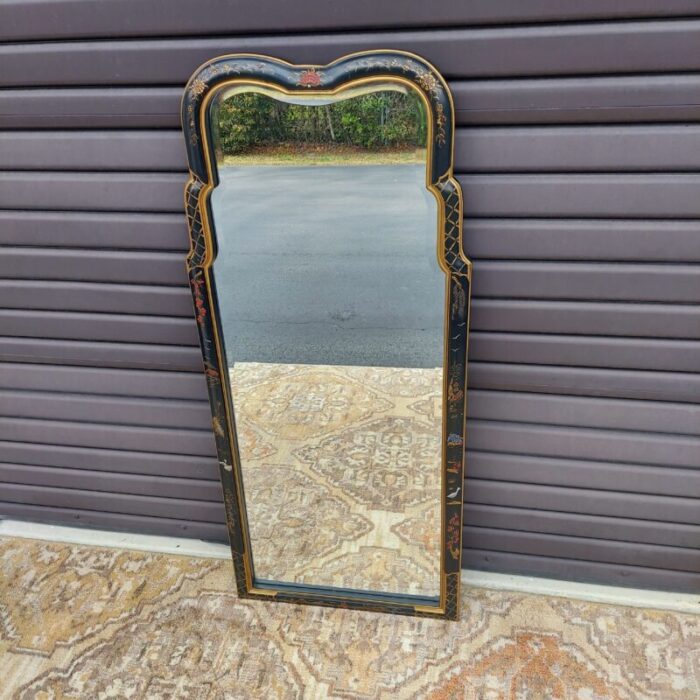 1970s chinoiserie vertical black gold and red mirror 5781