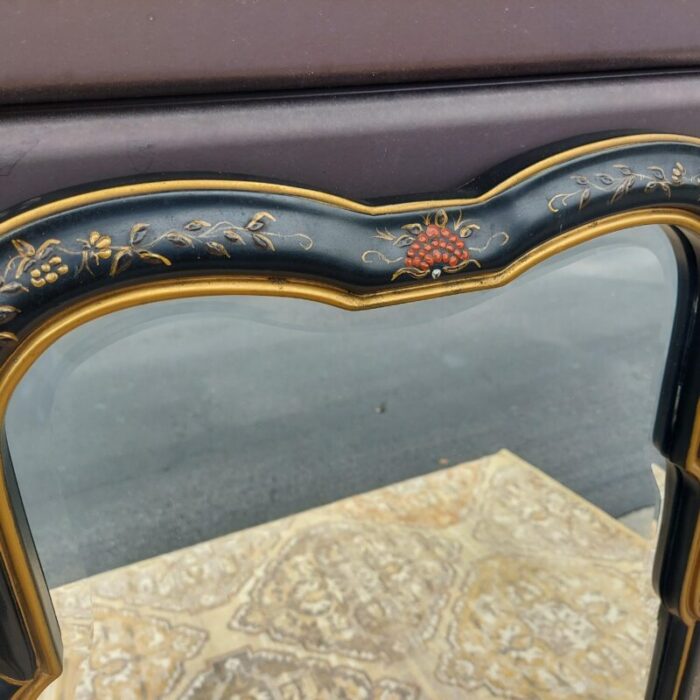 1970s chinoiserie vertical black gold and red mirror 8175