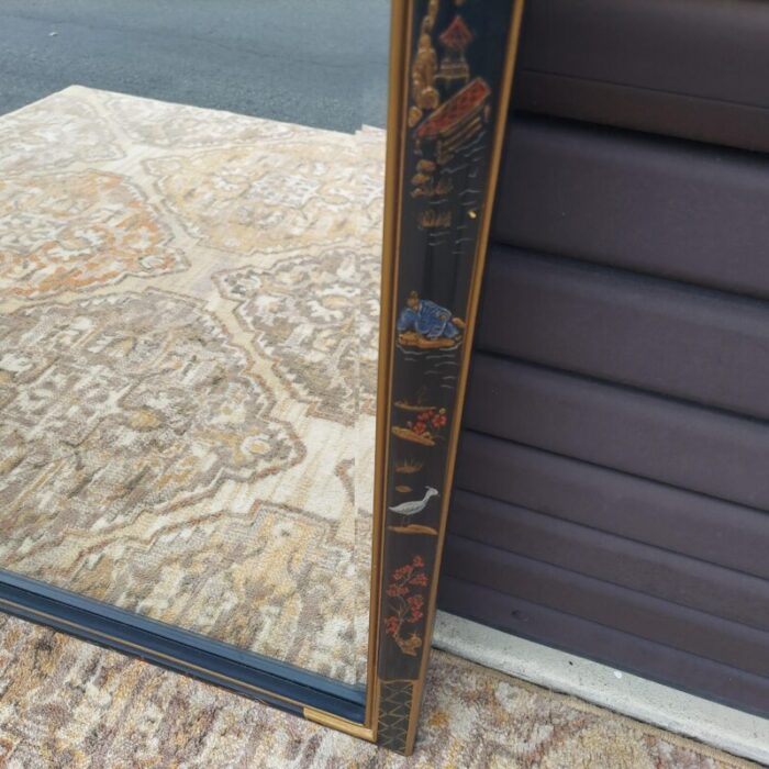 1970s chinoiserie vertical black gold and red mirror 8405