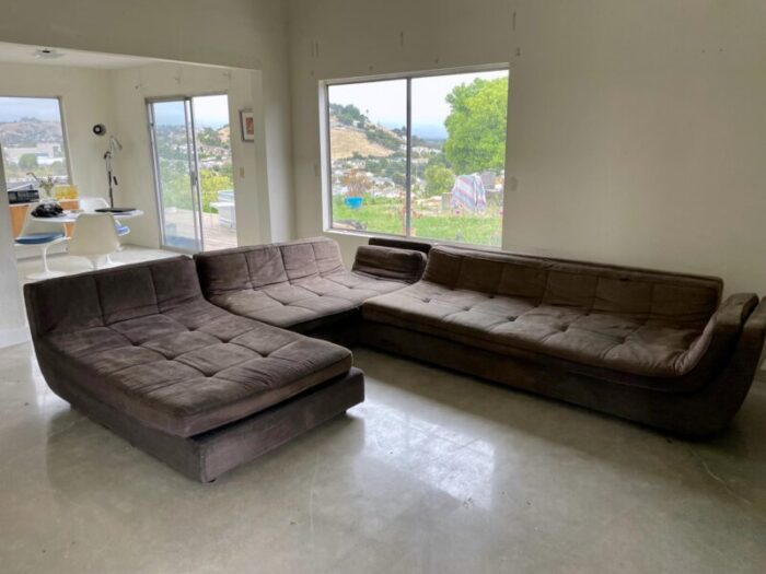 1970s contemporary modern roche bobois brown three piece sofa sectional 4811