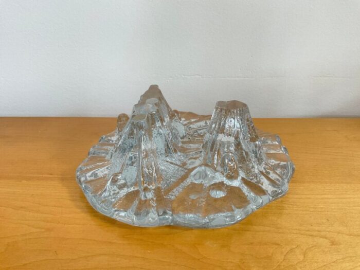 1970s don shepherd for blenko ice floe glass dish 3 light candle holder 1008