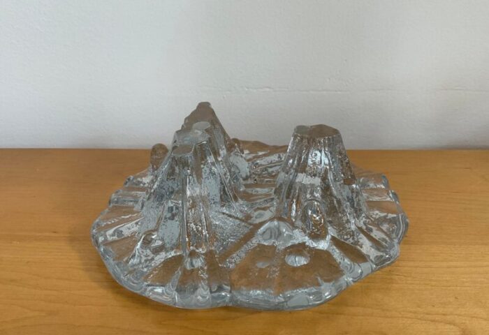 1970s don shepherd for blenko ice floe glass dish 3 light candle holder 1663