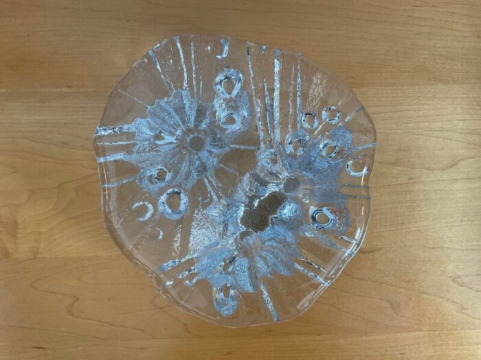 1970s don shepherd for blenko ice floe glass dish 3 light candle holder 1755