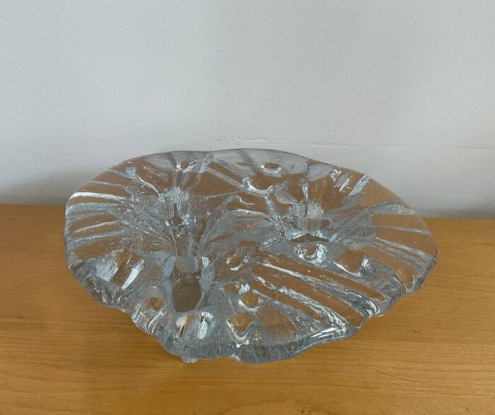 1970s don shepherd for blenko ice floe glass dish 3 light candle holder 9460