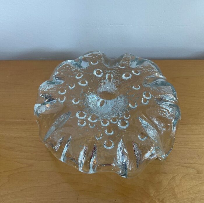 1970s don shepherd for blenko ice floe glass dish single taper candle holder 4587