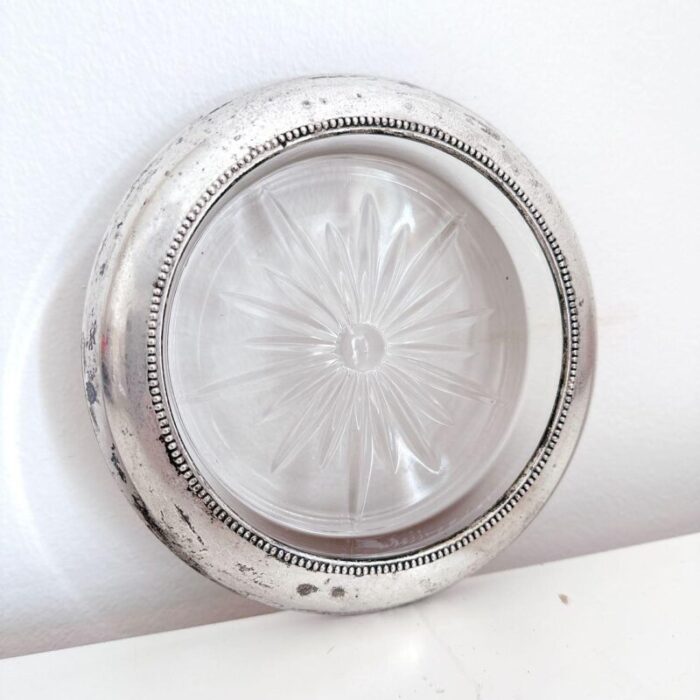 1970s frank m whiting and co sterling silver and glass wine coaster caddy 0424