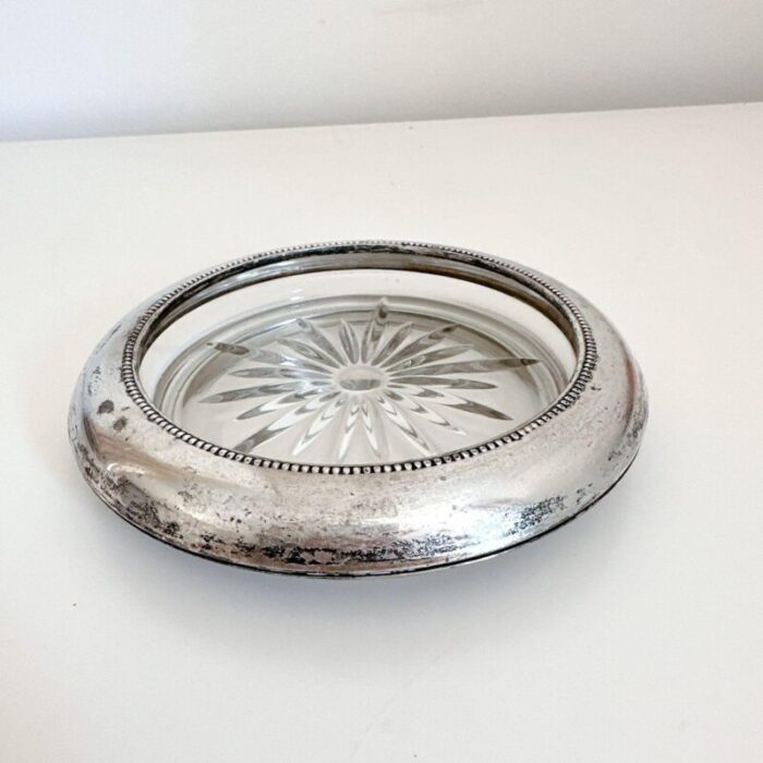 1970s frank m whiting and co sterling silver and glass wine coaster caddy 8049