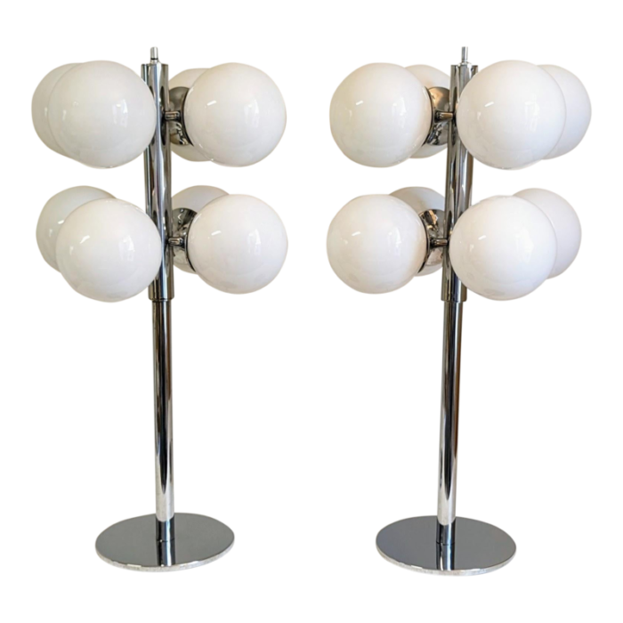 1970s mid century modern lightolier chrome globe table lamps a pair 4564