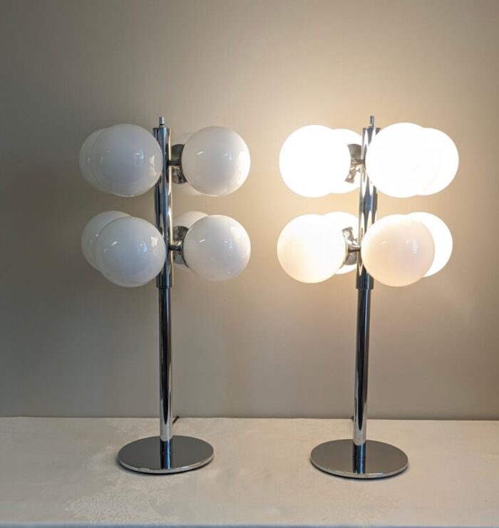 1970s mid century modern lightolier chrome globe table lamps a pair 9543