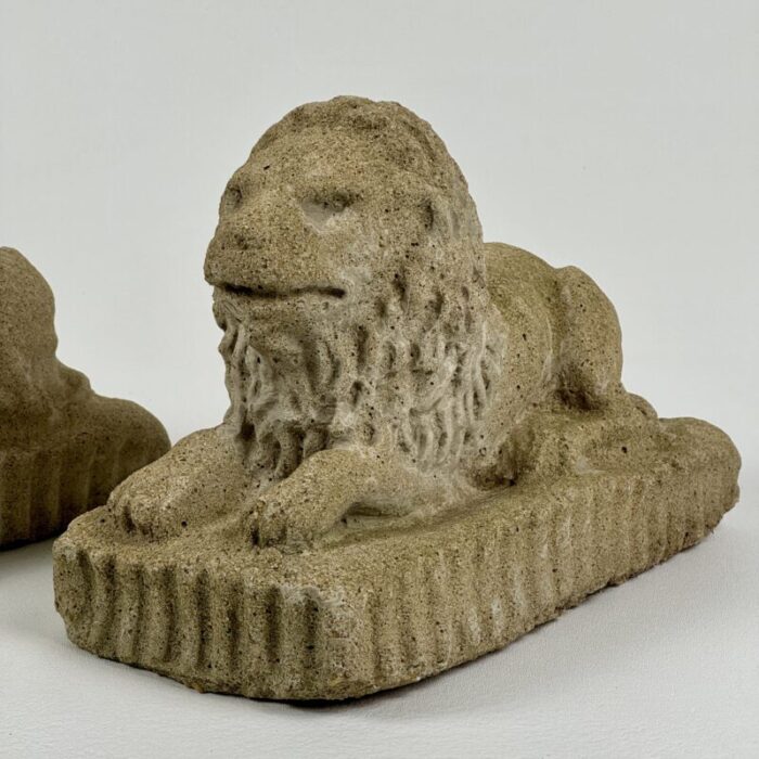 1970s pair of mantel size tabletop concrete lions sculptures 7291