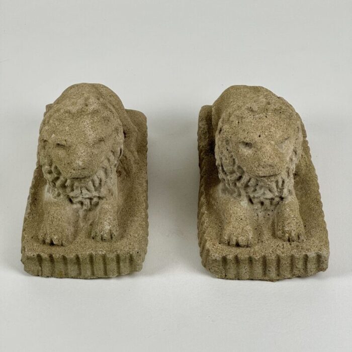 1970s pair of mantel size tabletop concrete lions sculptures 9540