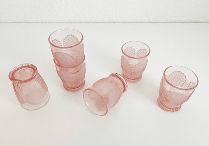 1970s pink glass seashell grotto tumblers set of 6 6751