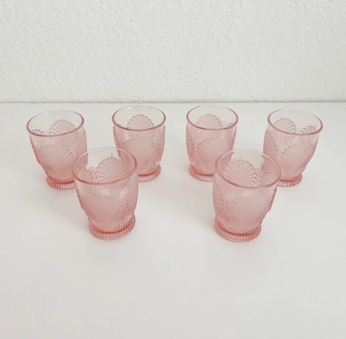 1970s pink glass seashell grotto tumblers set of 6 8739