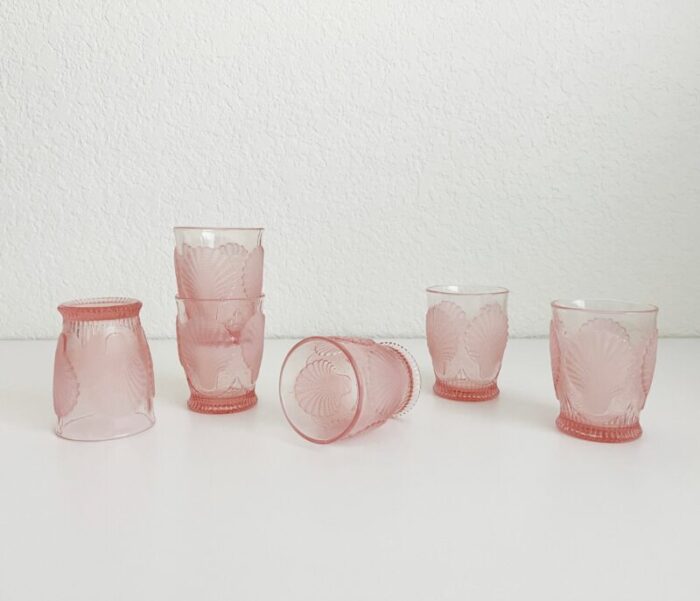 1970s pink glass seashell grotto tumblers set of 6 9005