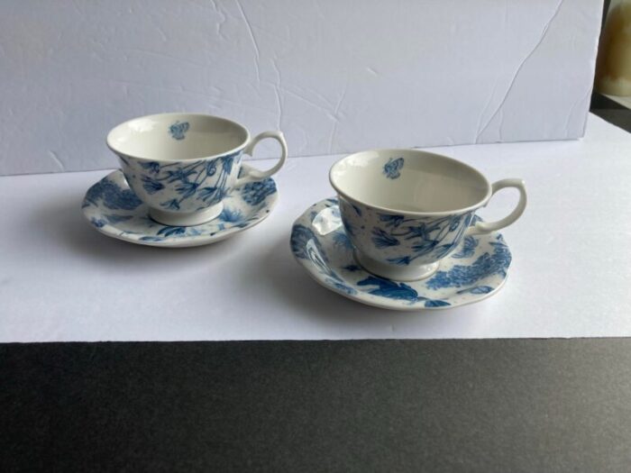 1970s portmeirion botanic blue 2 cups and 2 saucers marked by maker 2607