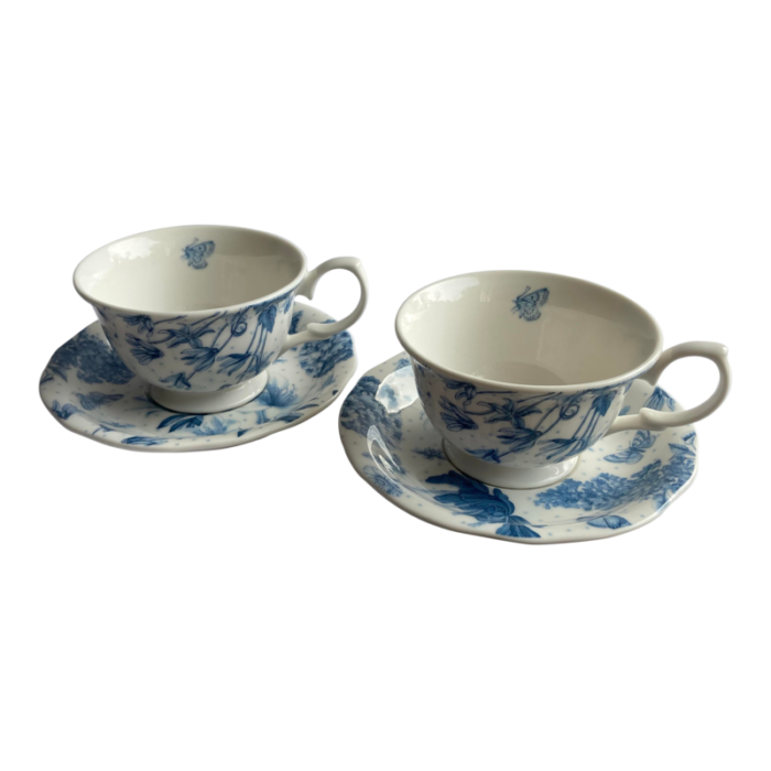 1970s portmeirion botanic blue 2 cups and 2 saucers marked by maker 9537