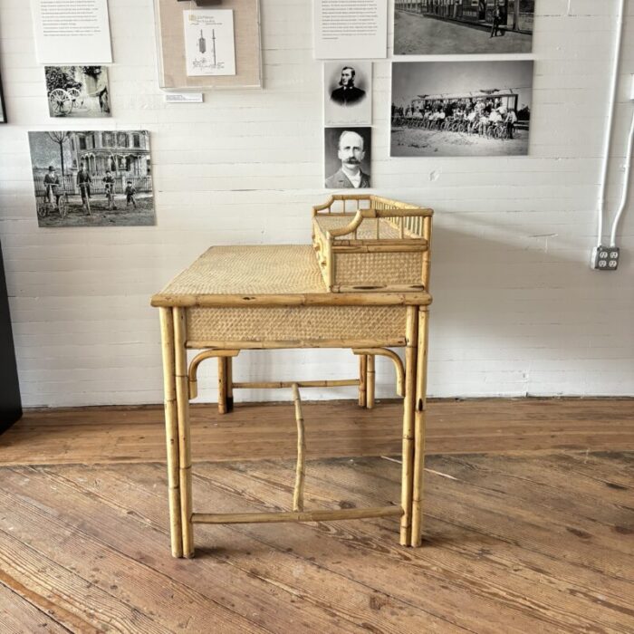 1970s vintage bamboo and grass cloth writing desk 1664