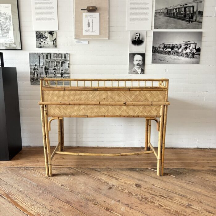 1970s vintage bamboo and grass cloth writing desk 3514