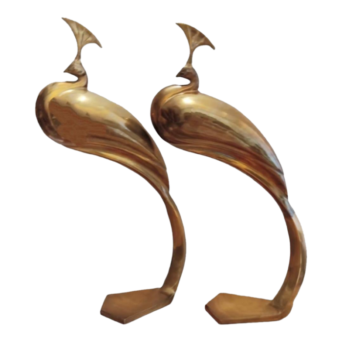 1980s dolbi cashier large standing brass peacock sculptures a pair 1775