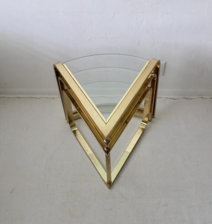 1980s fan nesting table by design institute of america three tier brass flat bar glass expandable 4320