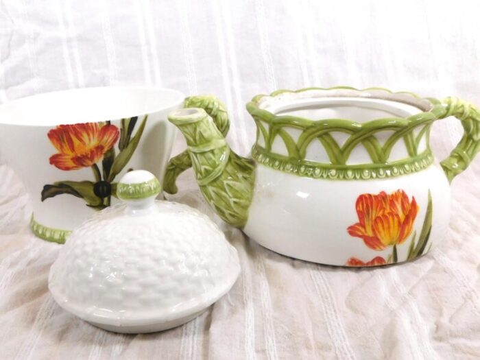 1980s white and green tea set for one 4211