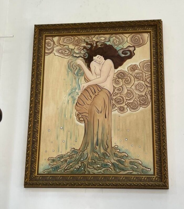 1990s art nouveau style big painting framed 8129