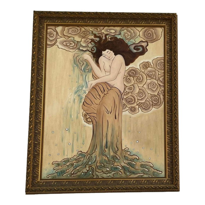 1990s art nouveau style big painting framed 8927