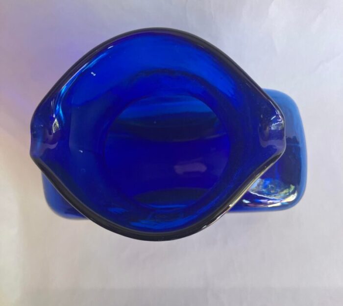 1990s blenko art glass cobalt blue double spout pitcher vasejug 9770