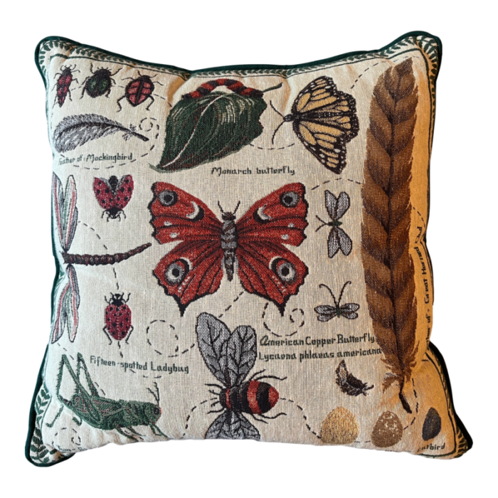 1990s butterfly moth caterpillar square tapestry decorative throw pillow 1350