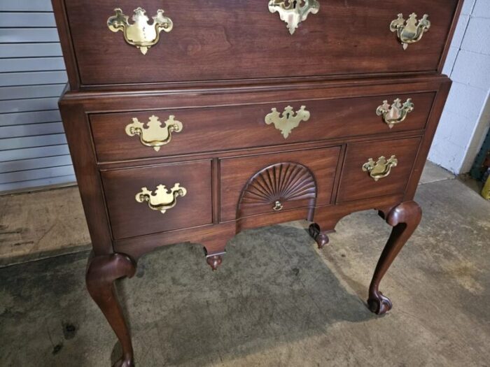 1990s henkel harris spnea ball and claw foot chippendale black cherry highboy 8276