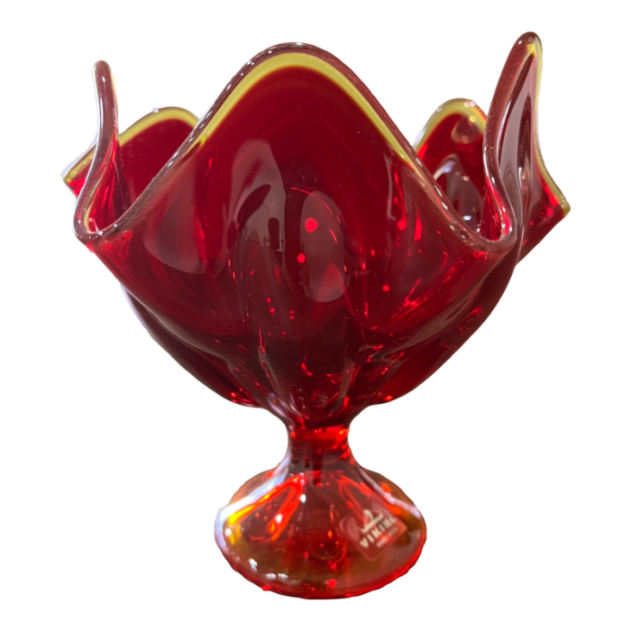 1990s viking handmade red amberina glass centerpiece compote bowl 3899