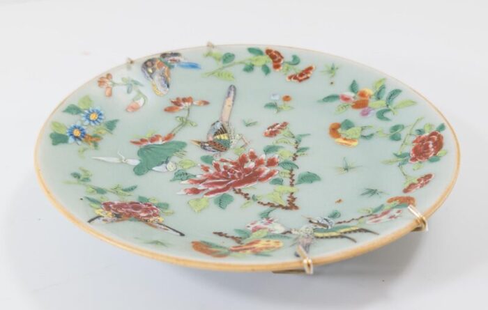 19th century chinese celadon green famille rose decorative plate 0583