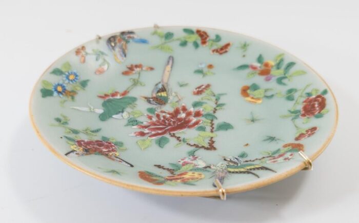 19th century chinese celadon green famille rose decorative plate 1182