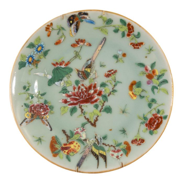 19th century chinese celadon green famille rose decorative plate 8078