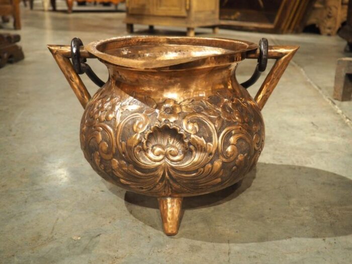 19th century french copper and wrought iron fireplace chaudron pot 8184