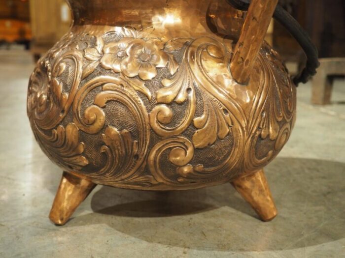 19th century french copper and wrought iron fireplace chaudron pot 9815