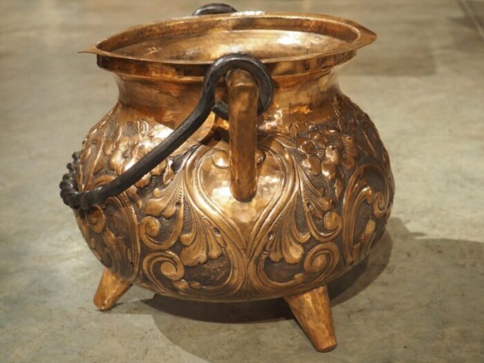 19th century french copper and wrought iron fireplace chaudron pot 9882