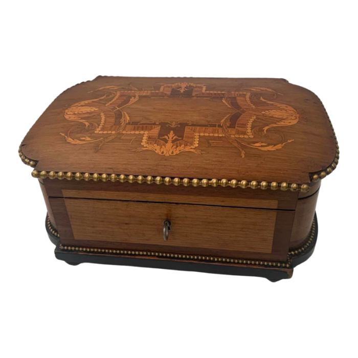 19th century french satin lined jewelry box with key 2683