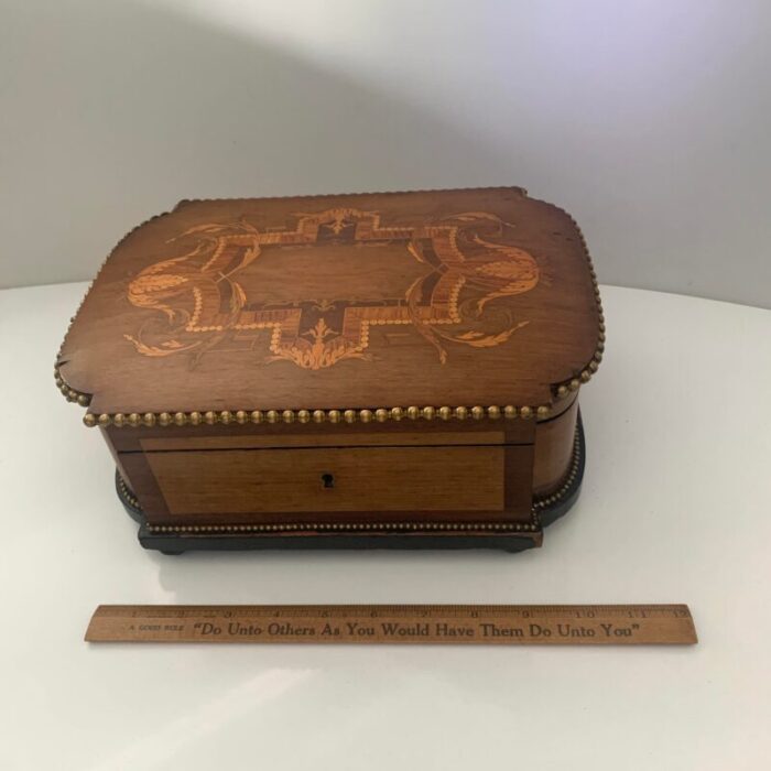 19th century french satin lined jewelry box with key 3200