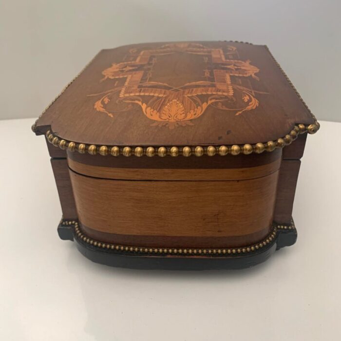 19th century french satin lined jewelry box with key 8685