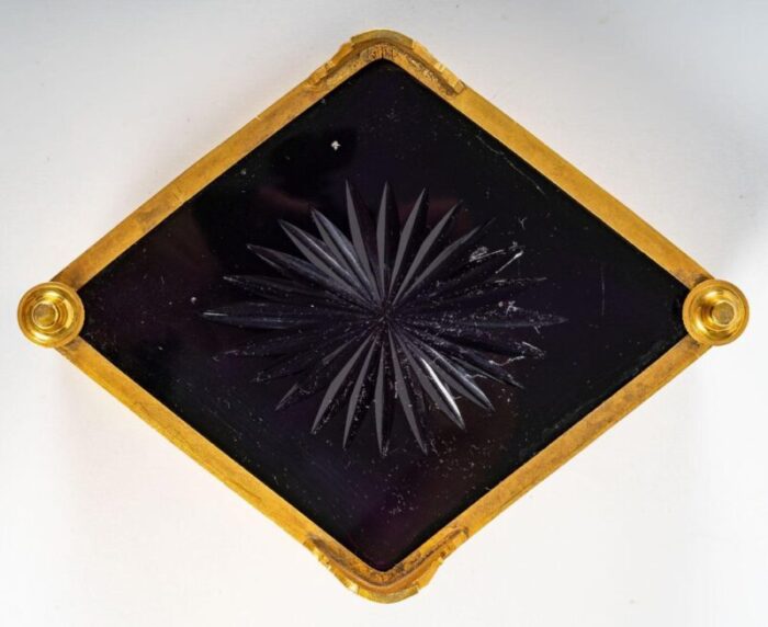 19th century gilt bronze and violet crystal square bowl 4