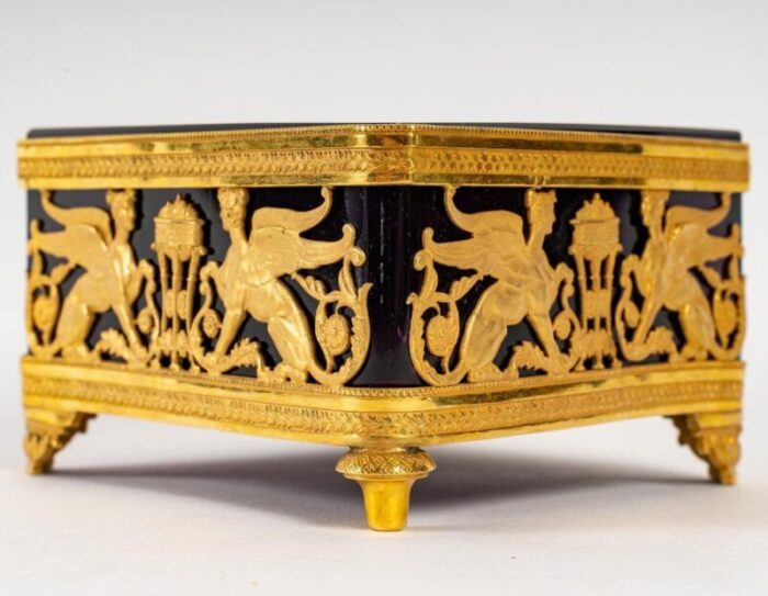 19th century gilt bronze and violet crystal square bowl 6