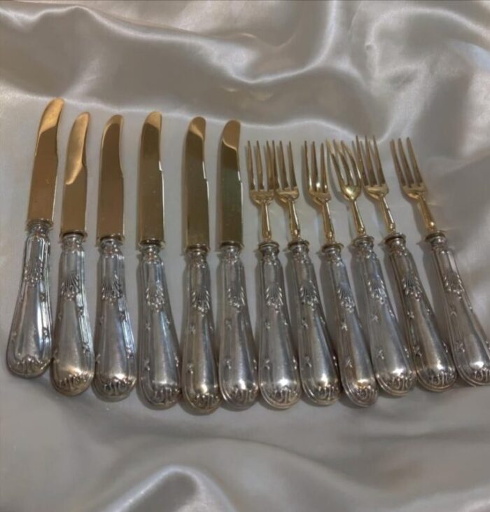 19th century ornate french silver gilt dessert cutlery 12 pieces 0852