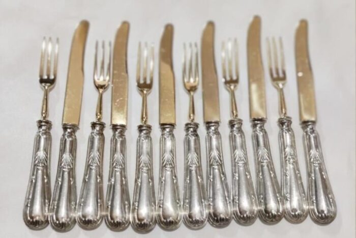 19th century ornate french silver gilt dessert cutlery 12 pieces 2645