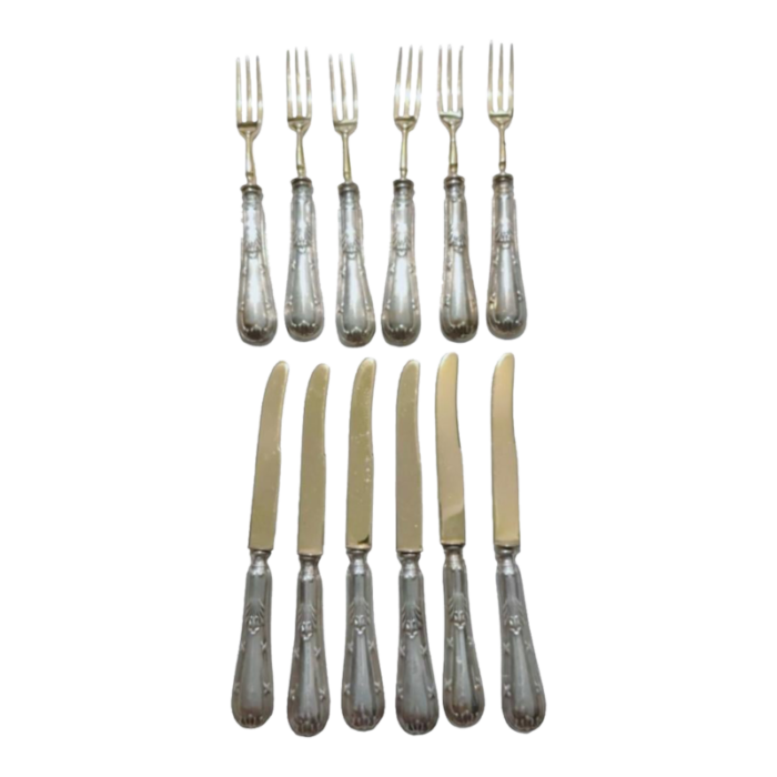 19th century ornate french silver gilt dessert cutlery 12 pieces 7878