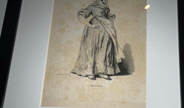 19th century pair set of etchings the midwife and the hospital attendant framed 8553