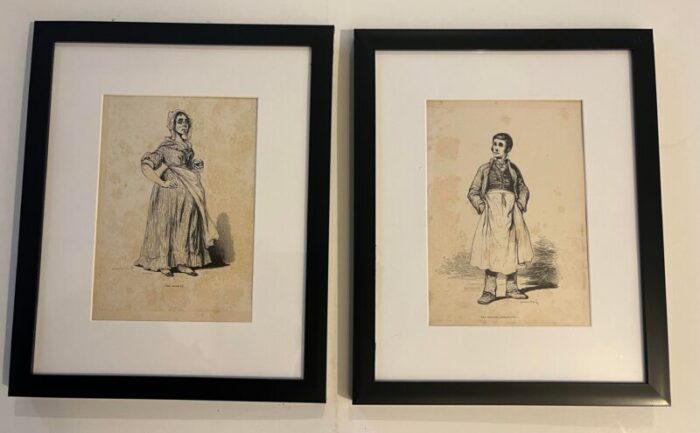 19th century pair set of etchings the midwife and the hospital attendant framed 9930