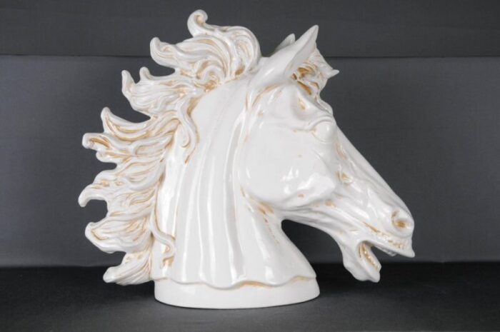 20th century monumental white horse head pottery 1970s 2